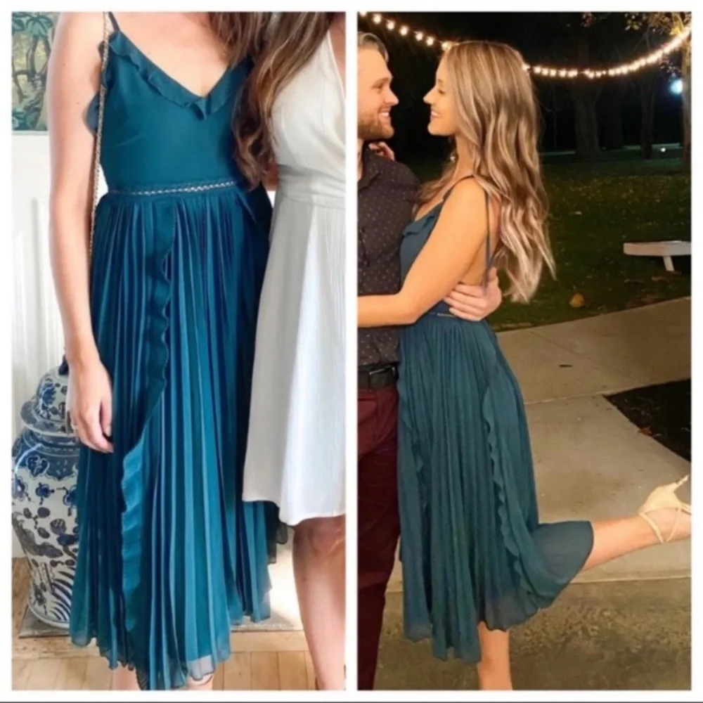 NWOT Lulus Never a Dull Moment Emerald Green Pleated Tie-Strap Midi Dress_2